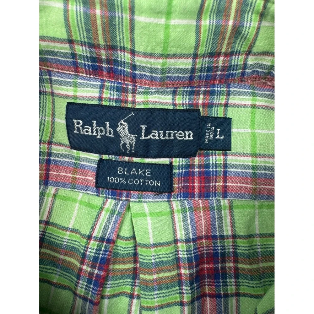 Polo Ralph Lauren Blake Shirt Mens Large Green Plaid Button Down 100% Cotton L